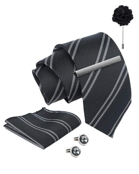 Axlon Tie Set for Men - Classic Black, Paisley | Necktie Gift Box with Cufflinks, Pocket Square & Lapel Pin