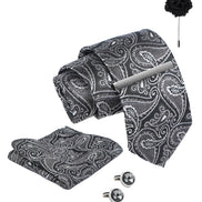 Axlon Tie Set for Men - Classic Black, Paisley | Necktie Gift Box with Cufflinks, Pocket Square & Lapel Pin