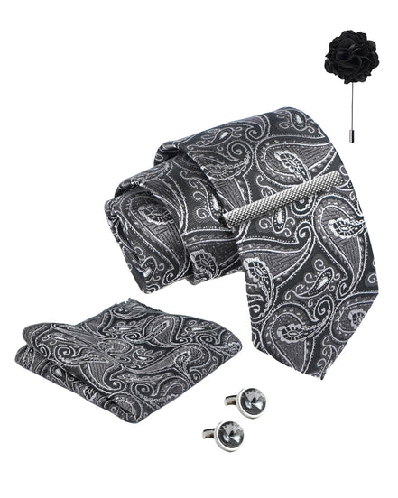 Axlon Tie Set for Men - Classic Black, Paisley | Necktie Gift Box with Cufflinks, Pocket Square & Lapel Pin