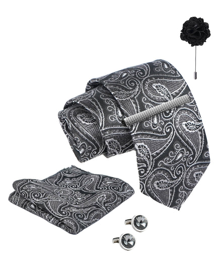 Axlon Tie Set for Men - Classic Black, Paisley | Necktie Gift Box with Cufflinks, Pocket Square & Lapel Pin