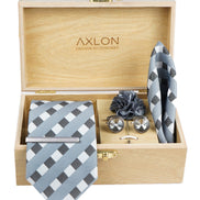 Axlon Tie Set for Men - Classic Grey, checkered | Necktie Gift Box with Cufflinks, Pocket Square & Lapel Pin