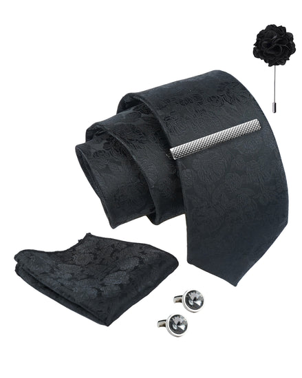 Axlon Tie Set for Men - Classic Black, Paisley | Necktie Gift Box with Cufflinks, Pocket Square & Lapel Pin