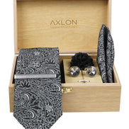 Axlon Tie Set for Men - Classic Black, Paisley | Necktie Gift Box with Cufflinks, Pocket Square & Lapel Pin