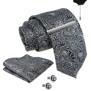 Axlon Tie Set for Men - Classic Black, Paisley | Necktie Gift Box with Cufflinks, Pocket Square & Lapel Pin