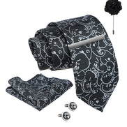 Axlon Tie Set for Men - Classic Black, paisley | Necktie Gift Box with Cufflinks, Pocket Square & Lapel Pin