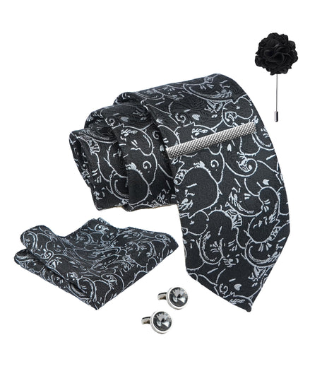 Axlon Tie Set for Men - Classic Black, paisley | Necktie Gift Box with Cufflinks, Pocket Square & Lapel Pin