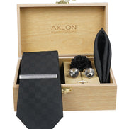 Axlon Tie Set for Men - Classic Black, Checkered | Necktie Gift Box with Cufflinks, Pocket Square & Lapel Pin