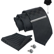 Axlon Tie Set for Men - Classic Black, Checkered | Necktie Gift Box with Cufflinks, Pocket Square & Lapel Pin