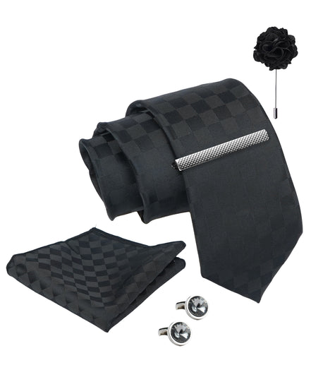 Axlon Tie Set for Men - Classic Black, Checkered | Necktie Gift Box with Cufflinks, Pocket Square & Lapel Pin