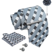 Axlon Tie Set for Men - Classic Grey, checkered | Necktie Gift Box with Cufflinks, Pocket Square & Lapel Pin