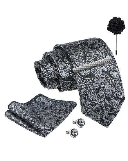 Axlon Tie Set for Men - Classic Black, paisley | Necktie Gift Box with Cufflinks, Pocket Square & Lapel Pin