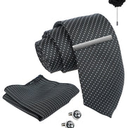 Axlon Tie Set for Men - Classic Black, dotted | Necktie Gift Box with Cufflinks, Pocket Square & Lapel Pin
