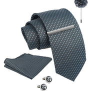 Axlon Tie Set for Men - Metallic Silver, dotted | Necktie Gift Box with Cufflinks, Pocket Square & Lapel Pin