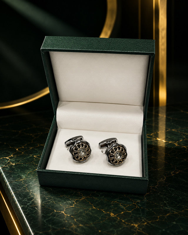 Axlon premium men's metal cufflink set with polished finish for formal shirts, business suits, weddings, parties, and special occasions.
