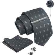Axlon Tie Set for Men - Metallic Silver, dotted | Necktie Gift Box with Cufflinks, Pocket Square & Lapel Pin