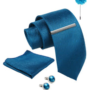 Axlon Tie Set for Men - Teal Ocean Blue, Paisley | Necktie Gift Box with Cufflinks, Pocket Square & Lapel Pin