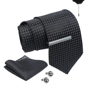 Axlon Tie Set for Men - Classic Black, Dotted | Necktie Gift Box with Cufflinks, Pocket Square & Lapel Pin