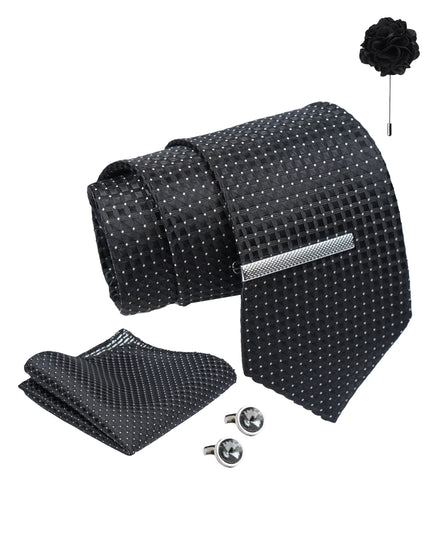Axlon Tie Set for Men - Classic Black, Dotted | Necktie Gift Box with Cufflinks, Pocket Square & Lapel Pin