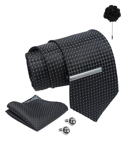Axlon Tie Set for Men - Classic Black, Dotted | Necktie Gift Box with Cufflinks, Pocket Square & Lapel Pin