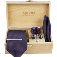 Axlon Tie Set for Men -  Royal Purple, Dotted | Necktie Gift Box with Cufflinks, Pocket Square & Lapel Pin