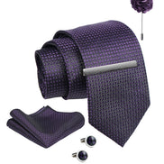 Axlon Tie Set for Men -  Royal Purple, Dotted | Necktie Gift Box with Cufflinks, Pocket Square & Lapel Pin