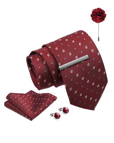 Axlon Tie Set for Men - Luxe Maroon, Dotted | Necktie Gift Box with Cufflinks, Pocket Square & Lapel Pin