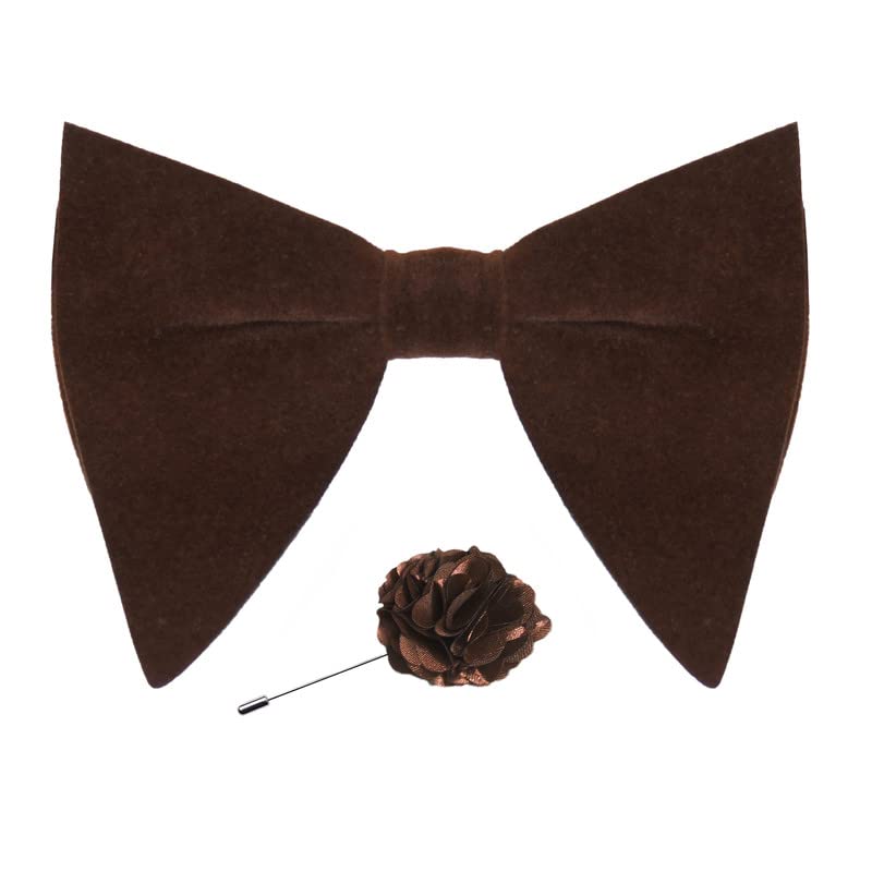 Axlon Premium Suede Fabric Butterfly Oversize Bow Tie Pre Tied Bowtie For Men With Flower Brooch Pin (Free Size)
