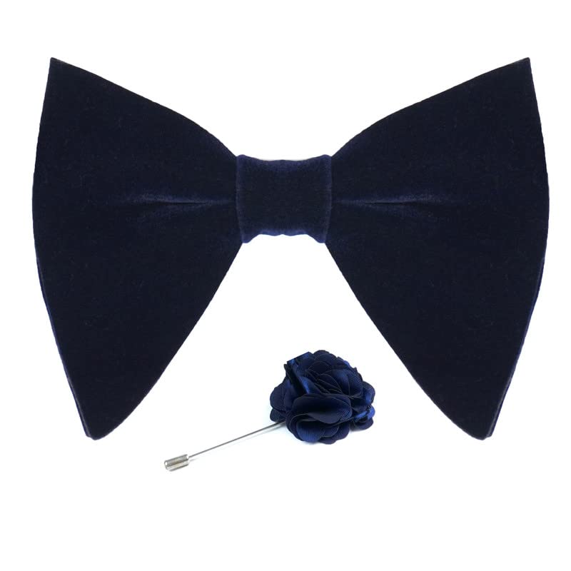 Axlon Premium Suede Fabric Butterfly Oversize Bow Tie Pre Tied Bowtie For Men With Flower Brooch Pin (Free Size)