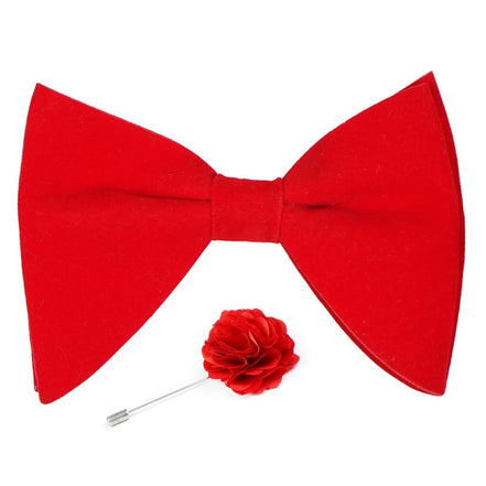 Axlon Premium Suede Fabric Butterfly Oversize Bow Tie Pre Tied Bowtie For Men With Flower Brooch Pin (Free Size)