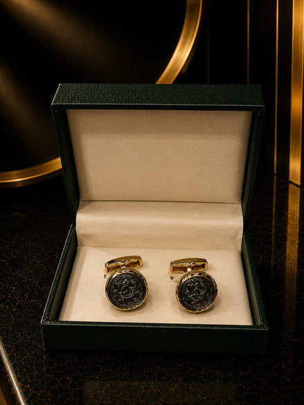 Axlon premium men's metal cufflink set with polished finish for formal shirts, business suits, weddings, parties, and special occasions.