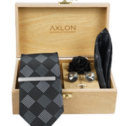 Axlon Tie Set for Men - Classic Black, checkered | Necktie Gift Box with Cufflinks, Pocket Square & Lapel Pin