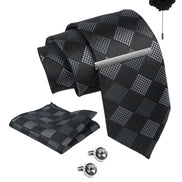Axlon Tie Set for Men - Classic Black, checkered | Necktie Gift Box with Cufflinks, Pocket Square & Lapel Pin