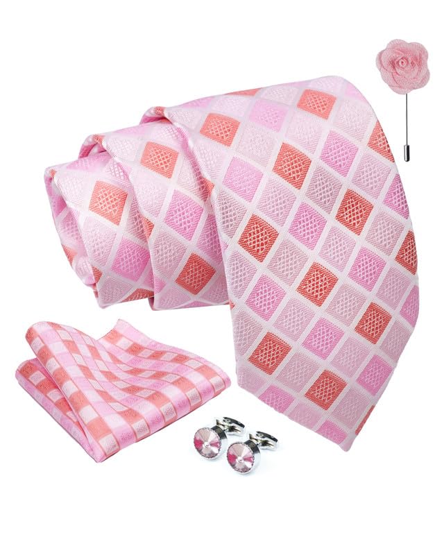 Axlon Tie for Men – Micro Silk Neck Ties Set with Cufflinks Flower Pin, Pocket Square & Black Gift Box, Combo Necktie Sets for Office Wear, Formal Suits & Weddings (0, Checkpn)