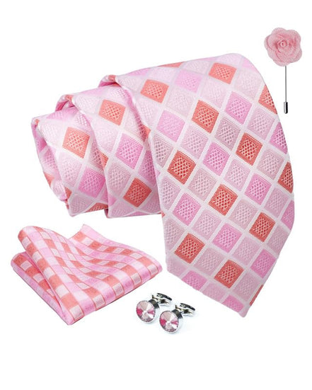 Axlon Tie for Men – Micro Silk Neck Ties Set with Cufflinks Flower Pin, Pocket Square & Black Gift Box, Combo Necktie Sets for Office Wear, Formal Suits & Weddings (0, Checkpn)