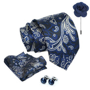Axlon Tie for Men – Paisley Silk Neck Ties Set with Cufflinks Flower Pin, Pocket Square & Black Gift Box, Combo Necktie Sets for Office Wear, Formal Suits & Weddings (0, PSpn)