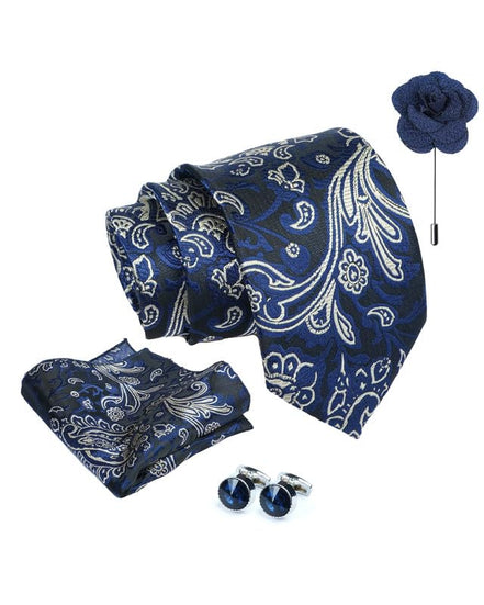 Axlon Tie for Men – Paisley Silk Neck Ties Set with Cufflinks Flower Pin, Pocket Square & Black Gift Box, Combo Necktie Sets for Office Wear, Formal Suits & Weddings (0, PSpn)