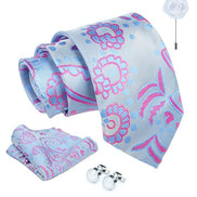 Axlon Tie for Men – Micro Silk Neck Ties Set with Cufflinks Flower Pin, Pocket Square & Black Gift Box, Combo Necktie Sets for Office Wear, Formal Suits & Weddings (0, Mflowerpn)