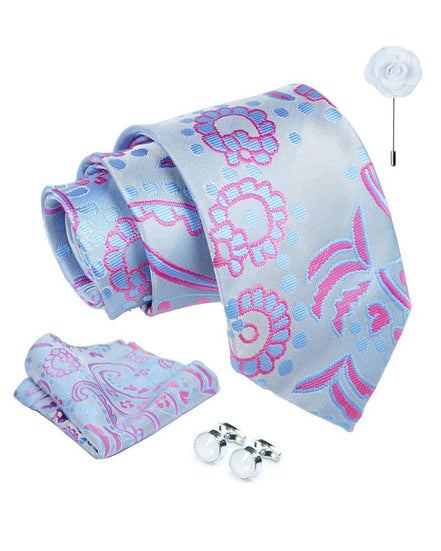 Axlon Tie for Men – Micro Silk Neck Ties Set with Cufflinks Flower Pin, Pocket Square & Black Gift Box, Combo Necktie Sets for Office Wear, Formal Suits & Weddings (0, Mflowerpn)