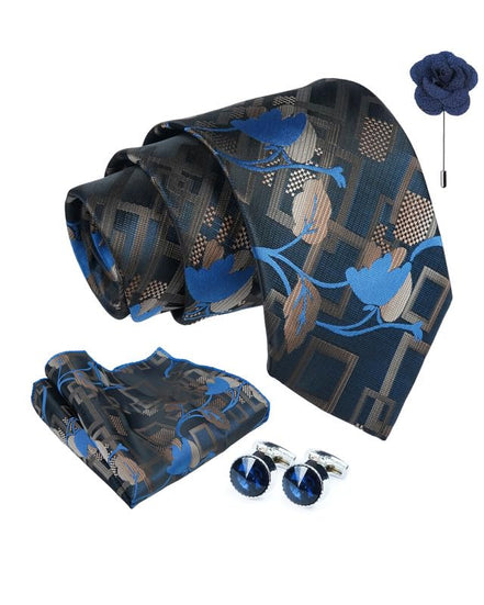 Axlon Tie for Men – Paisley Silk Neck Ties Set with Cufflinks Flower Pin, Pocket Square & Black Gift Box, Combo Necktie Sets for Office Wear, Formal Suits & Weddings (0, GPpn)