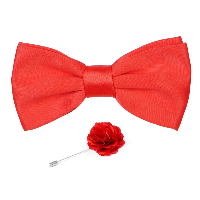 Axlon Premium Micro Fabric Bow Tie Pre Tied Bowtie For Men With Flower Brooch Pin (Free Size)