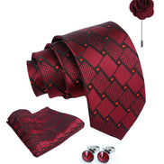 Axlon Tie for Men – Micro Silk Neck Ties Set with Cufflinks Flower Pin, Pocket Square & Black Gift Box, Combo Necktie Sets for Office Wear, Formal Suits & Weddings (0, Checkpn)