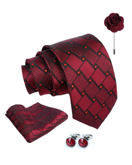Axlon Tie for Men – Micro Silk Neck Ties Set with Cufflinks Flower Pin, Pocket Square & Black Gift Box, Combo Necktie Sets for Office Wear, Formal Suits & Weddings (0, Checkpn)