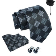 Axlon Tie for Men – Micro Silk Neck Ties Set with Cufflinks Flower Pin, Pocket Square & Black Gift Box, Combo Necktie Sets for Office Wear, Formal Suits & Weddings (0, Checkpn)