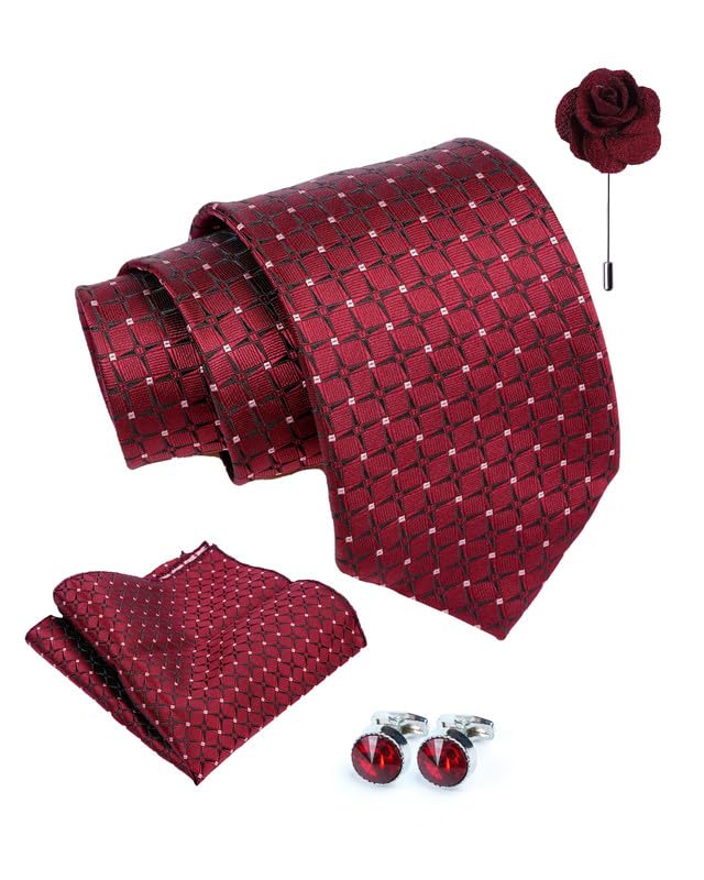 Axlon Tie for Men – Micro Silk Neck Ties Set with Cufflinks Flower Pin, Pocket Square & Black Gift Box, Combo Necktie Sets for Office Wear, Formal Suits & Weddings (0, DGSpn)