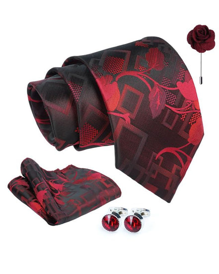 Axlon Tie for Men – Paisley Silk Neck Ties Set with Cufflinks Flower Pin, Pocket Square & Black Gift Box, Combo Necktie Sets for Office Wear, Formal Suits & Weddings (0, GPpn)