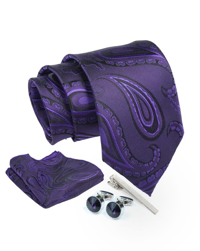 Axlon Tie for Men – Geometric Silk Neck Ties Set with Cufflinks Flower Pin, Pocket Square & Black Gift Box, Combo Necktie Sets for Office Wear, Formal Suits & Weddings (0, TPBpspn)