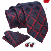 Axlon Tie for Men – Micro Silk Neck Ties Set with Cufflinks Flower Pin, Pocket Square & Black Gift Box, Combo Necktie Sets for Office Wear, Formal Suits & Weddings (0, Checkpn)