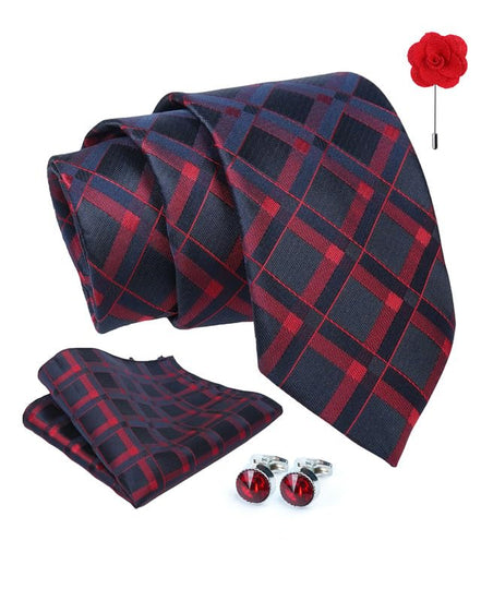 Axlon Tie for Men – Micro Silk Neck Ties Set with Cufflinks Flower Pin, Pocket Square & Black Gift Box, Combo Necktie Sets for Office Wear, Formal Suits & Weddings (0, Checkpn)