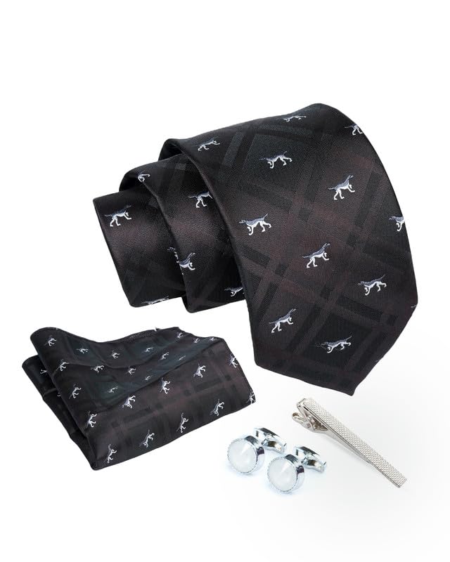 Axlon Tie for Men – Dotted Silk Neck Ties Set with Cufflinks Flower Pin, Pocket Square & Black Gift Box, Combo Necktie Sets for Office Wear, Formal Suits & Weddings (0, TPanmlpn)