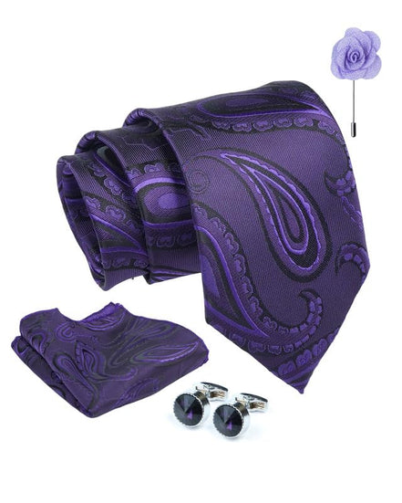 Axlon Tie for Men – Checkered Silk Neck Ties Set with Cufflinks Flower Pin, Pocket Square & Black Gift Box, Combo Necktie Sets for Office Wear, Formal Suits & Weddings (0, Bpspn)